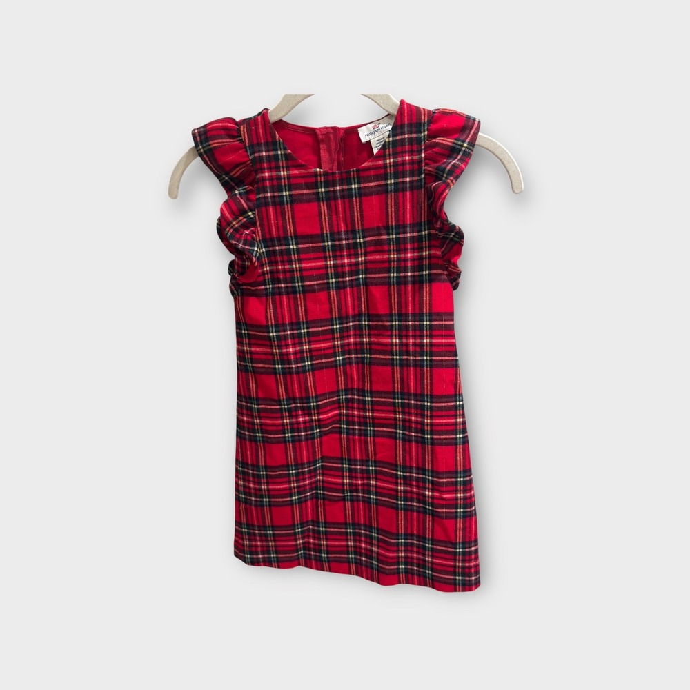 Vineyard Vines Kids Girls Red Plaid Ruffle Sleeve Dress‎ Size 6